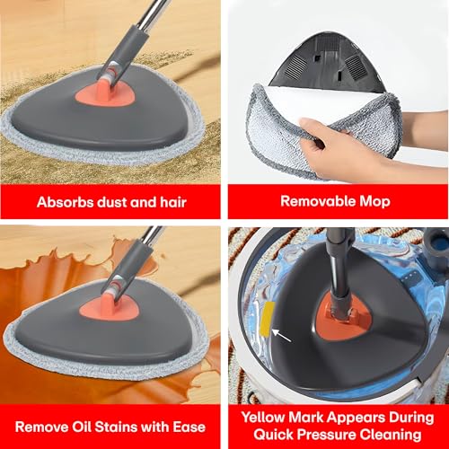 Image of PRIME PICK 360 Spin Mop & Extendable Ceiling Fan Cleaning Brush Stainless Steel Wringer Big Wheels, Puller Handle Microfiber Dry, Wet Mop for Floor Wall & Fan Cleaning, (Dark Grey)