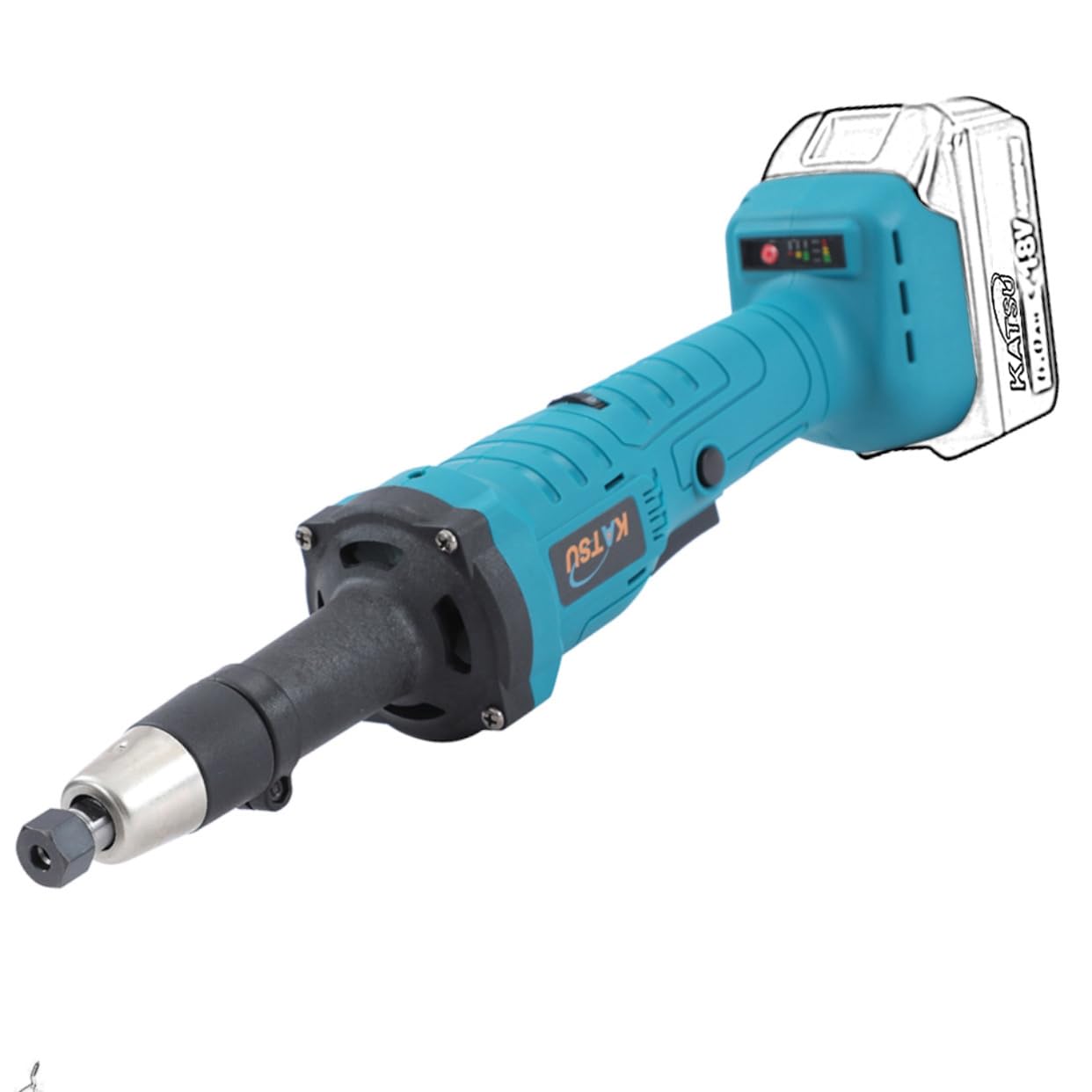 Katsu Tools Turquoise Katsu Fit-Bat 18V Brushless Cordless Die Grinder Electric Straight Grinder Rotary Multi Tool With 6Mm Nut Collet And 6 Variable Speed For Polishing Grinding, No Battery And Charger