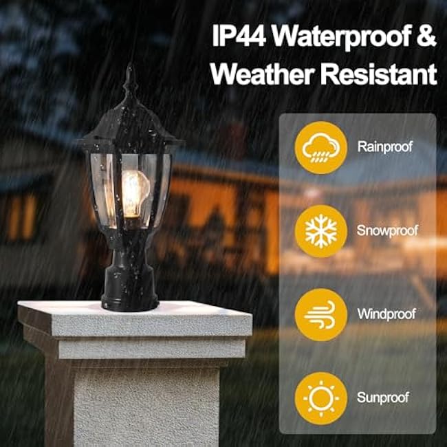 FUDESY Outdoor Post Lights, Electric Exterior Lamp Post Light Fixture with Pier Mount Base, LED Bulb Included, Anti Corrosion Black Plastic Materials, Pole Lanterns for Garden, Patio, Pathway