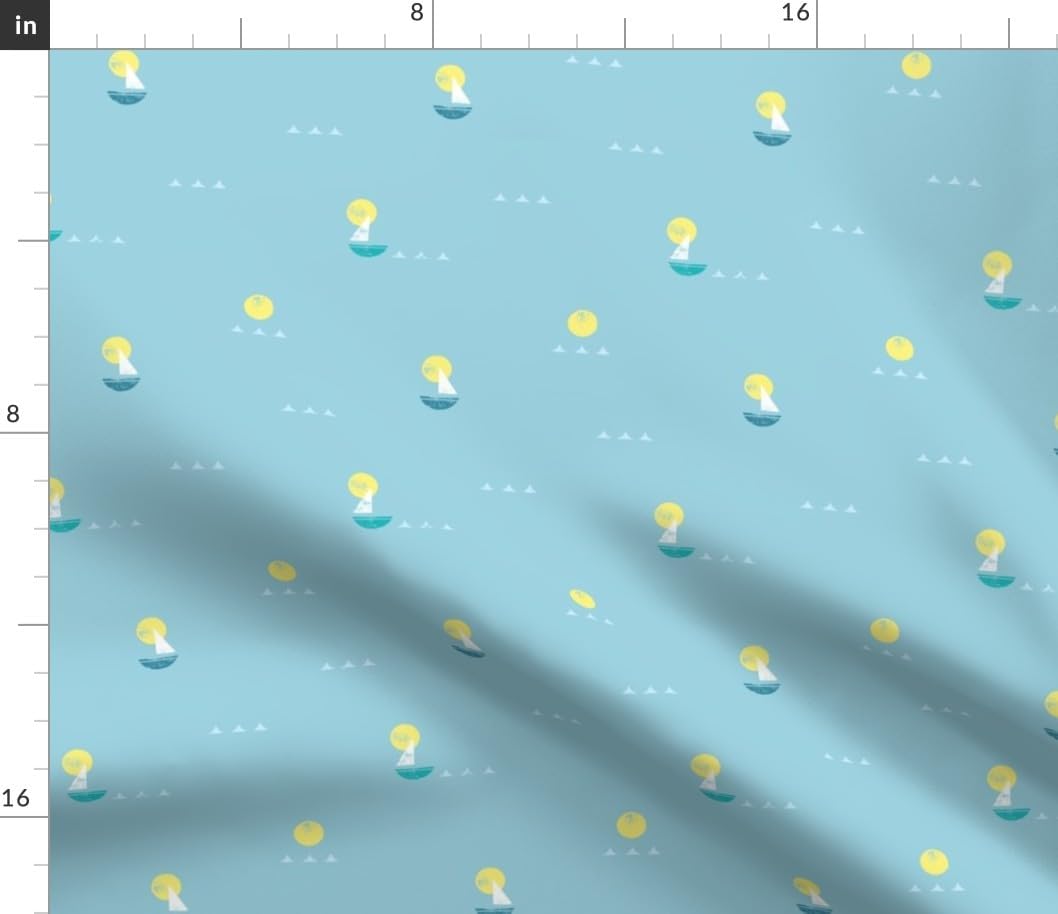 Spoonflower Fabric - Summer Sailboat Whimsical Light Blue Nautical Coastal Ocean Beach Printed on Petal Cotton Fabric Fat Quarter - Sewing Quilting Apparel Crafts Decor