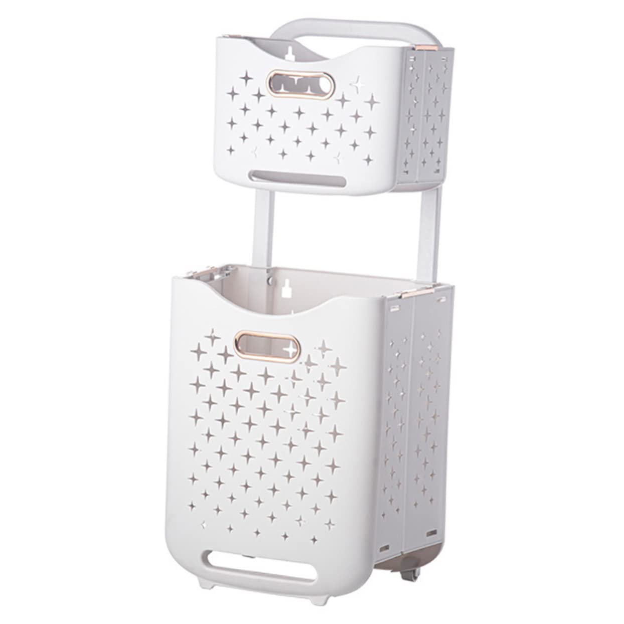 Cesto Portabiancheria Pieghevole a Doppio Strato Cesto Mobile Ventilato con Ruote Cesta la Biancheria con Grande Capacità e Design Salvaspazio per Bagno e Lavanderia