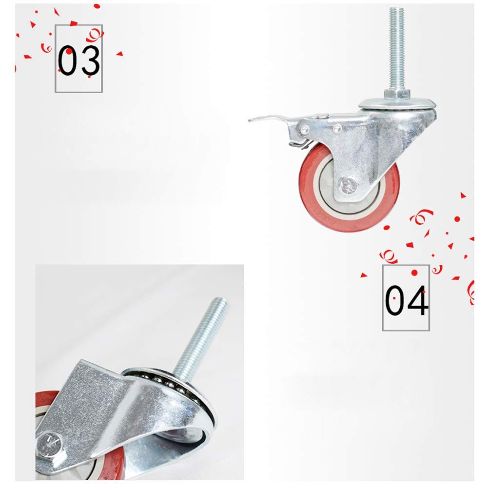 Wytrzymałe kółka skrętne z hamulcem, gwint M12x60 mm, 3 i 4 cale, pojemność 400 kg, uniwersalne kółka do wózków, zestaw 4 sztuk, czerwone i srebrne do transportu przemysłowego