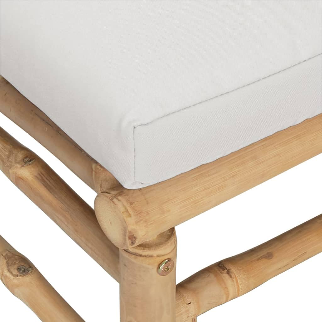 6-częściowy zestaw mebli ogrodowych z bambusa z jasnoszarymi poduszkami, wytrzymała sofa outdoorowa, meble balkonowe, meble wypoczynkowe, odporne na warunki atmosferyczne, komfortowy leżak