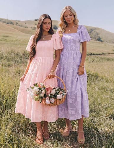 Image of ZESICA Wedding Guest Dresses for Women Summer 2026 Boho Floral Midi Dress Flowy Beach Vacation Graduation Long Dresses
