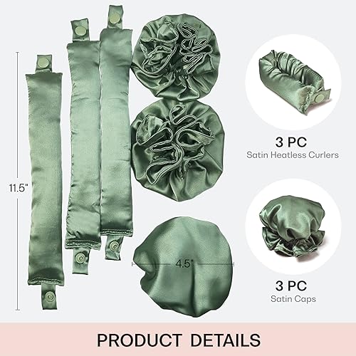 BLINKEEN Modelador de Cabelo Sem Calor de Cetim 3 Conjuntos/6 Unidades, Rolos Macios de Travesseiro