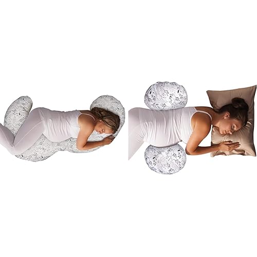 Boppy Almohada de embarazo de cuerpo total con funda de almohada extraíble fácil de poner en hojas grises dispersas y almohada de embarazo con funda