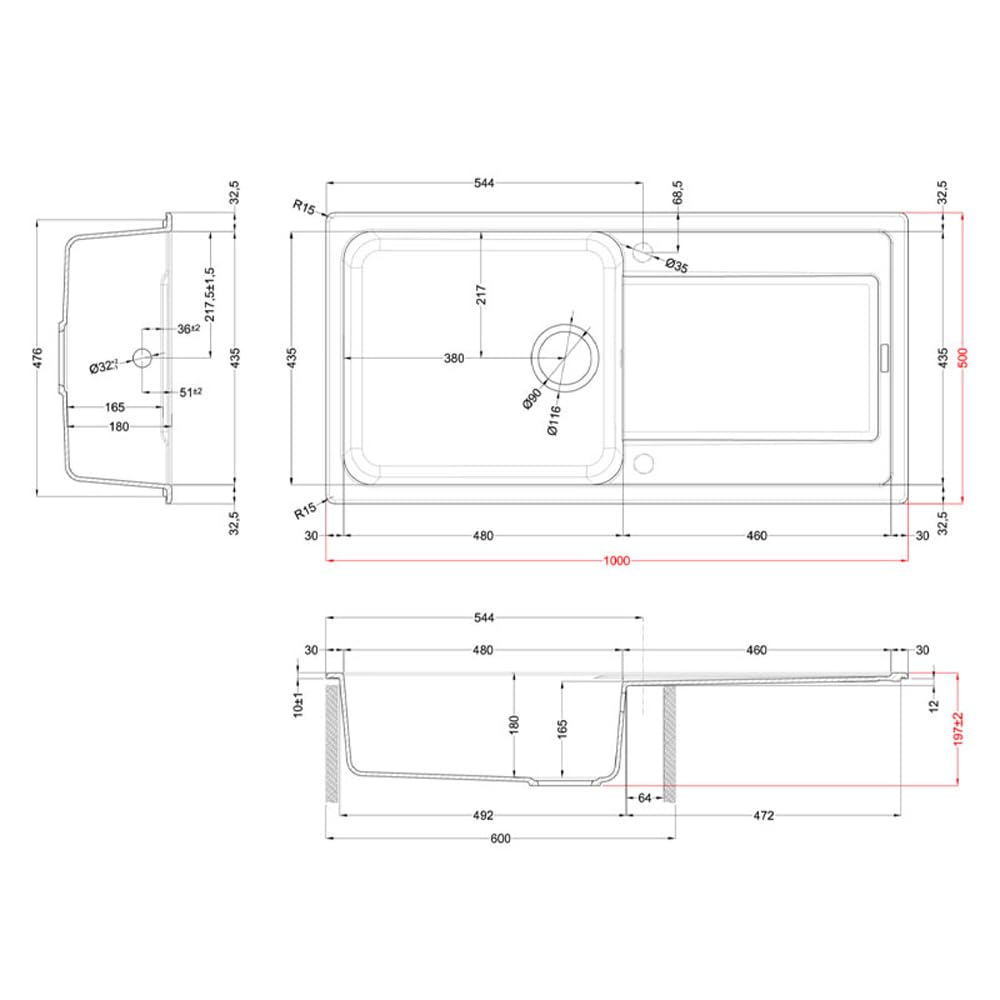 Elleci Lavello Incasso Life 480 1 Vasca con gocciolatoio 100×50 Avena Granitek LG248051