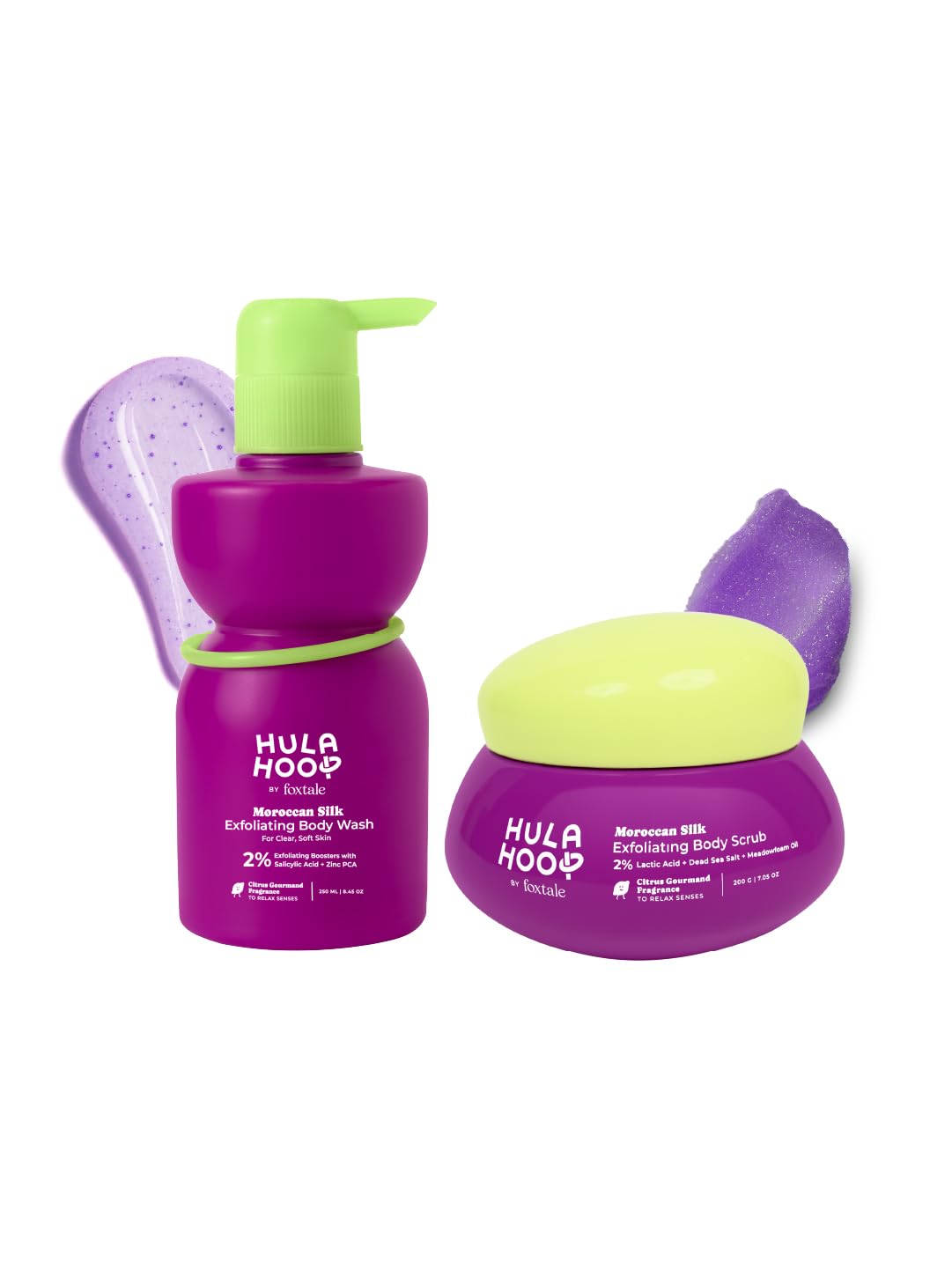 Hula Hoop Exfoliating Body Wash + Body Scrub by Foxtale | Body Wash with 2% Salicylic Acid & Zinc PCA| Body Scrub with 2% Lactic Acid, Dead Sea Salt, & Perlite | For Smooth Skin