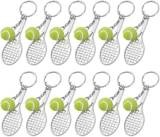 MengH-SHOP Sports Keychain Tennis Ball Keyring Mini Metal Tennis Racket Keyring Creative Tennis Ball Split Keychain Gift for Tennis Lovers 12 Pieces