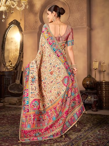 Image of Glory Sarees Women's Luxurious Dola Pure Silk Original Saree Position Print Work Madhubani Inspired Motifs Banarasi Kanjivaram Style Saree With Blouse Piece (Elegant101 Parent)