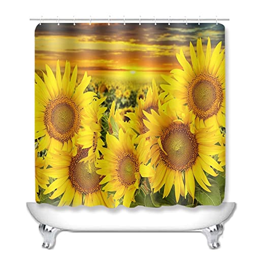 Duschvorhang Gelbe Sonnenblume Badezimmerteppich 4-Teiliges Set, Duschvorhang 180x180 Polyester+Badematte rutschfeste… – Bild 3