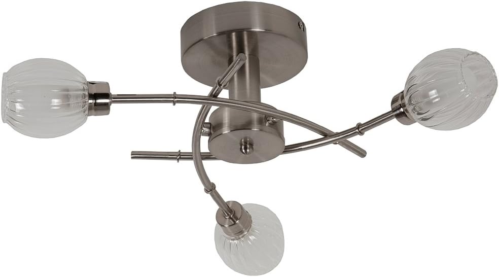 Regal Modern 3 Way Semi Flush Ceiling Light/Lighting in Brushed Chrome - LED Compatible - Ideal for Low Ceilings - Light Fitting for Ceilings in Living Room, Dining Rooms, Bedrooms and Hallways.