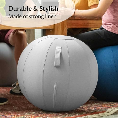 Image of Backerz Balance Ball Chair for Office & Home - Ergonomic Exercise Ball for Posture & Back Pain Relief, Yoga Ball Chair - Sitting Ball with Washable Linen Cover