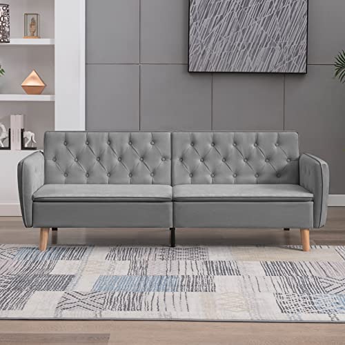 Balus Convertible Sofa Bed, Velvet Foldable Loveseat Couch, Folding Upholstered Sleeper Sofa With Adjustable Backrest & Armrest, Modern Futon Sofa Bed For Living Room Apartment Office Small Space #TOP1