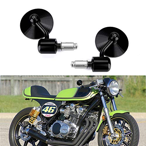 Custom Motorcycle CNC Handle Bar End Rearview Side Mirrors 3"Round 7/8" 22 mm for Honda Yamaha Suzuki Kawasaki Aprilia Benelli BMW Derbi Ducati Gilera KTM (Black)