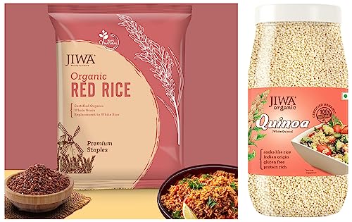 Image of JIWA healthy by nature Organic Quinoa, 1 Kg, (Certified Organic & Gluten Free) & Organic Red Rice, 1Kg