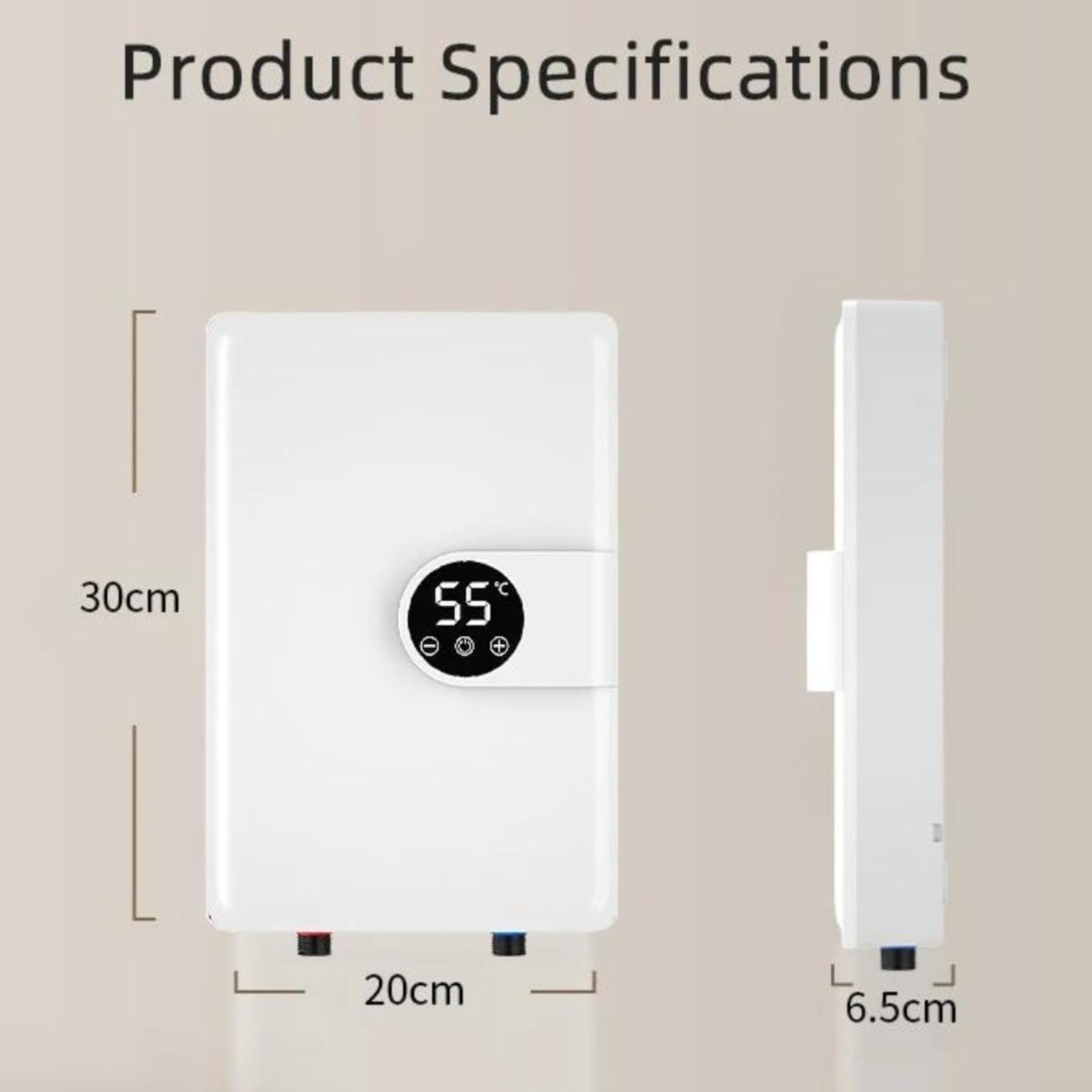 Mini scaldabagno elettrico, 5500 W, con serbatoio in acciaio inox e display LCD, per scaldabagno istantaneo per doccia, bagno, cucina e lavanderia