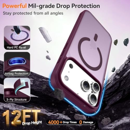 Image of Elzzi Magnetic Magsafe for iPhone 17 Pro Max Case (Compatible with MagSafe) Slim Translucent Matte Shockproof with Anti-Fingerprint Phone Case, Cherry