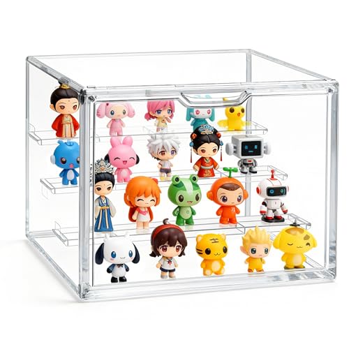 Image of Clear Acrylic Display Case for Collectibles 4 Layer,1 Pack | Hobby Figure Display Case Box with Shelves Stackable Figurine Display Boxes for Funko Pop Mart Labubu Model