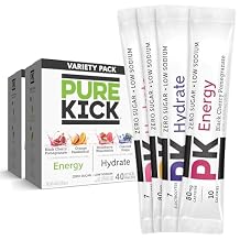 Pure Kick Hydrate and Energy Variety Pack - 40 Sticks per Box - Pack of 2 Boxes - Powdered Drink Mix - 2 Flavors of Energy and 2 Hydrate Flavors - Zero Sugar