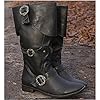 Medieval Knight Boots for Adults Cosplay - Viking Retro Long Shaft Leather Cuffed Shoes - PU Leather Boots Renaissance Plus Size Boot Shoes with Belt Buckle,Black,43 #3