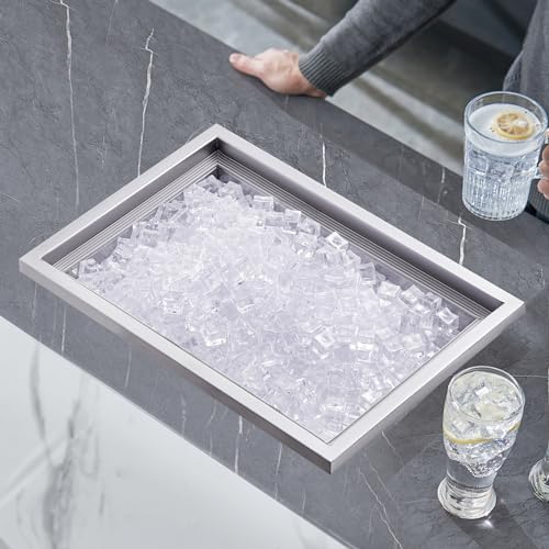 Image of VEVOR Drop in Ice Chest, 20 inch L x 14 inch W x 12 inch H Stainless Steel Ice Cooler, Commercial Ice Bin with Cover, 40 qt Outdoor Kitchen Ice Bar, Drain-Pipe and Drain Plug Included, for Cold Wine Beer