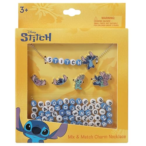 LUV HER Disney Stitch Charm Necklace Jewelry Making Kit Includes 5 Charms & 66 Letter Beads Disney Stitch Name Necklace for Kids Ages 3+