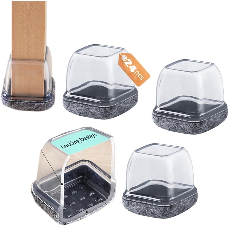 24 Protectores de Silicona Cuadrados/Redondos para, Almohadillas para sillas, Almohadillas Antideslizantes para Patas de sofá y Mesa (24, Cuadrado L 25-37 mm)