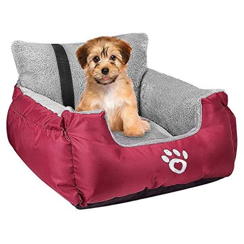 FRISTONE Dog Car Seat, Dog Booster Car Seat Travel Carrier with Clip-on Safety Leash and Storage Pocket Dog Seat for Puppy, Small Pet Comfortable and Anti-Slip - Red Cover