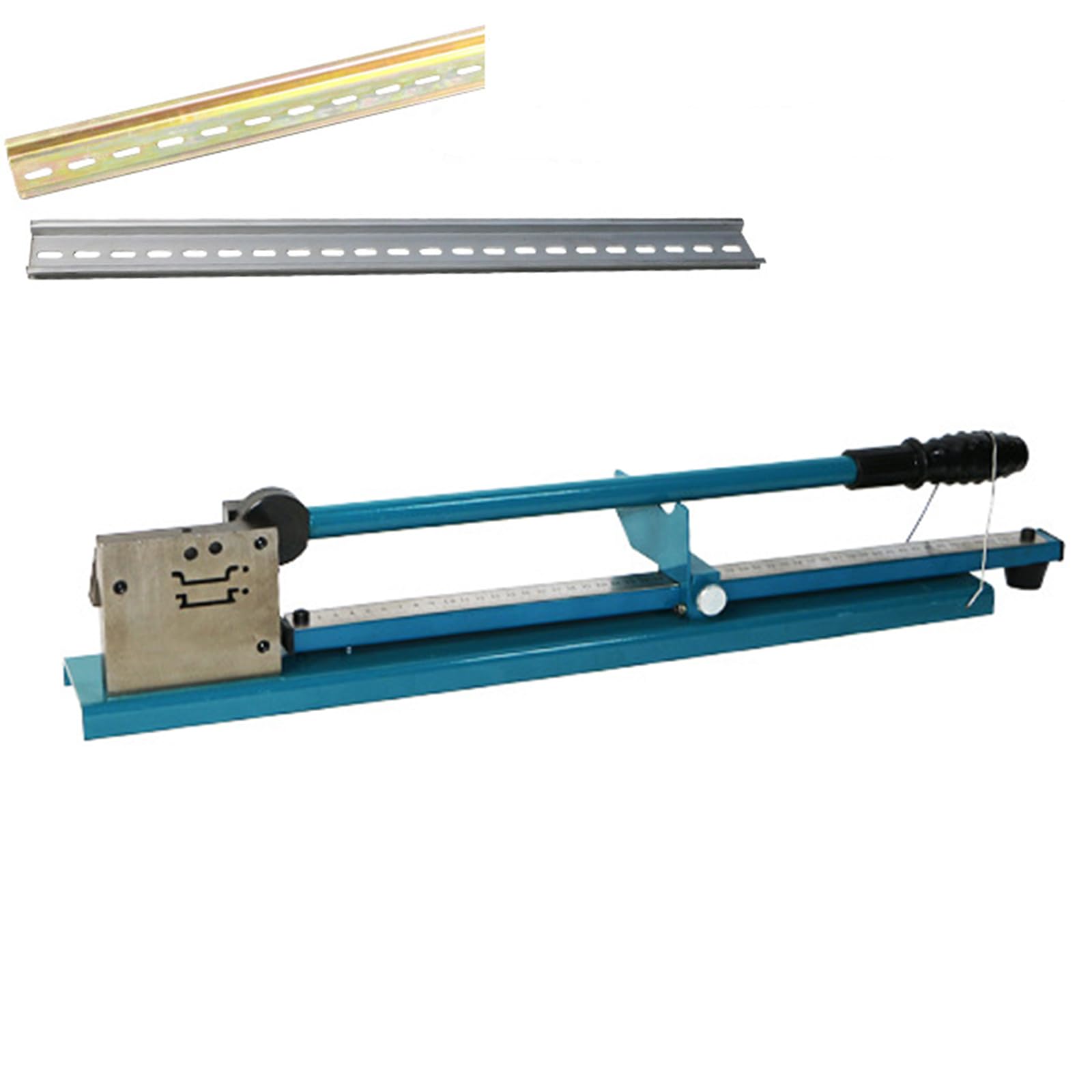 Taglierina Per Guida DIN, Manuale Doppia Scanalatura Strumento Per Il Taglio Delle Guide Con Scala Righello Di Misurazione Per Il Taglio Di In Acciaio/Alluminio/Ferro/PVC Guida (Blu)