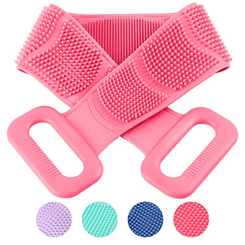 Back Scrubber for Shower, Silicone Bath Body Brush Double-Sided Long Body Washer Exfoliating Brush More Hygienic (Pink)