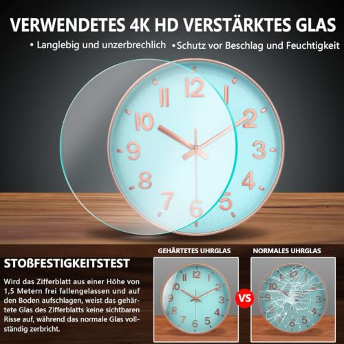 Image of Modern Wall Clock, 10 Inch Digital Wall Clocks Battery Operated, Round Non Ticking Silent Analog Clock for Bedroom Living Room Kitchen Office Gym Classroom Decor, Blue Battery Clock