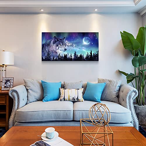 Canvas Wall Art For Living Room Large Wall Decor Paintings For Bedroom Modern Family Wall Decorations For Office Abstract Aurora Scenery Canvas Art Wolf Decor Pictures Artwork Posters Home Decoration #TOP2