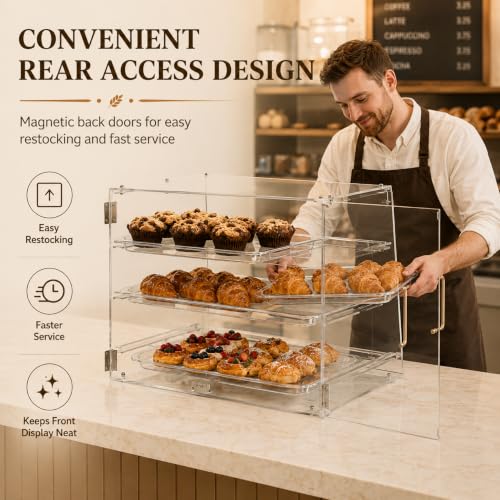 Image of WantJoin Pastry Display Case, 22-inch 2-Tier Countertop Display Case with Magnetic Doors & 3 Trays, Acrylic Commercial Food Display for Bakery, Bread, Dessert,