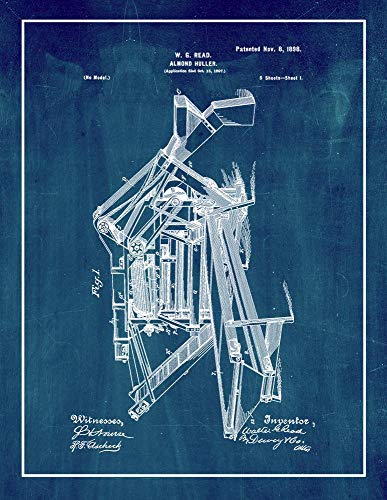 Almond Huller Patent Print Midnight Blue with Border (8" x 10") M14398