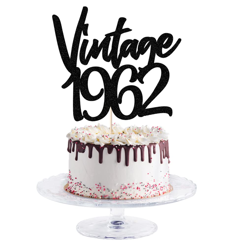 Vintage 1962 Cake Topper - Glitter Happy 60th Birthday Cake Topper ,Hello  60/Cheers To 60 Years, Funny 60 and Fabulous Party Decoration  Supplies（Black flash） : Grocery & Gourmet Food - Amazon.com