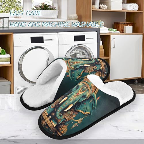Retro Green Mandala Elephant Slippers For Women Men Soft Memory Foam Non-Slip Animal Winter Indoor House Shoes Travel Slipper3