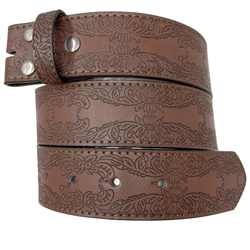BC Belts Leather Belt Strap with Tooled Western Floral Leaf Embossed Pattern 1.5