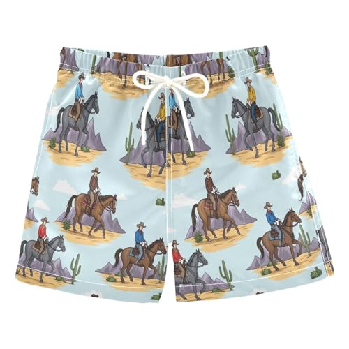 Swim Shorts for Boys, Anti-Chafe Swim Trunks Boys 2 T, Cowboys Horses Desert