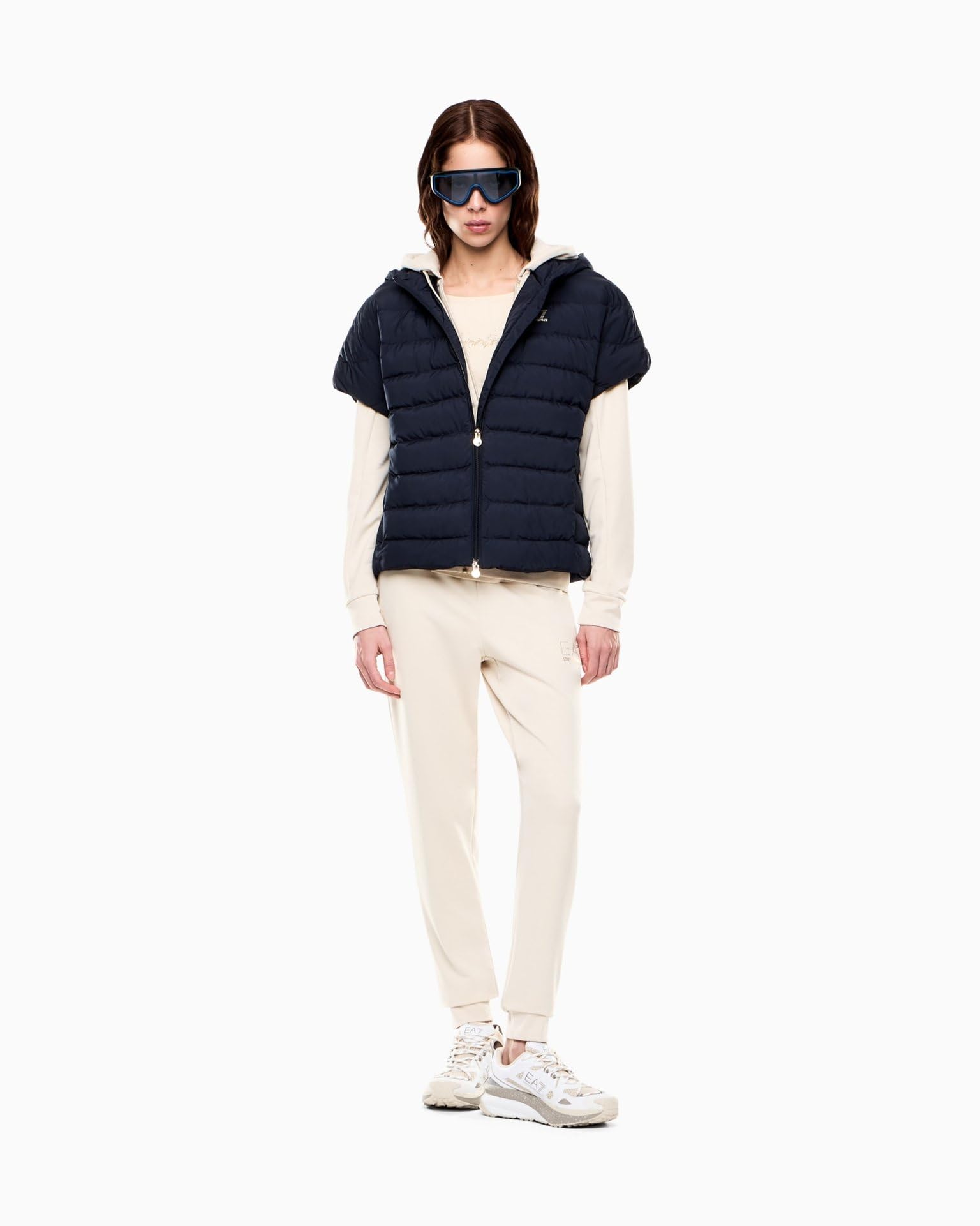 EA7 Emporio Armani Evolution damski dres treningowy z mieszanki wiskozy stretch z kapturem 8NTV51TJ9RZ 8056643459257 - XXL, beżowy, XXL