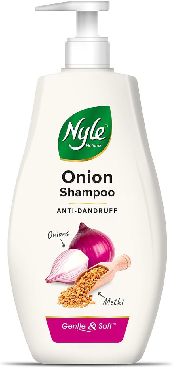 - Nyle Naturals Onion Anti-Dandruff Shampoo, with Onion and Fenugreek, Gentle & Soft Shampoo, pH Balanced and Paraben Free, 400ml