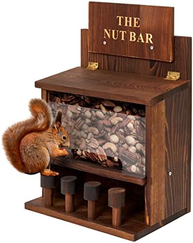 VASGOR Squirrel Feeder Table The Nut Bar, Wooden Squirrel Picnic Table Feeder, Durable Squirrel Feeder Corn Cob, with Solid Structure, Stable Squirrels Stool Bar, 15 x 10 x 6 Inches (Brown)