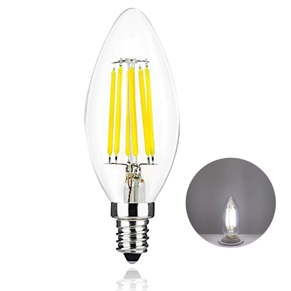 Chao Zan 6W E14 Led Bulbs Cool White 6000-6500K C35 Small Edison Screw Chandelier Light Bulb, Led Filament Candle Bulb 60W Incandescent Equivalent, Non-Dimmable