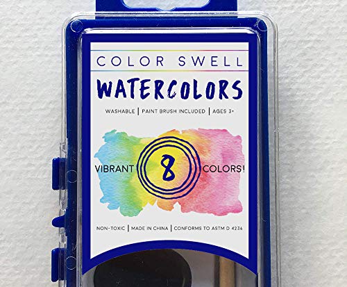 image for Color Swell Bulk Watercolor Paint 10 Pack with Wood Brushes 8 Washable