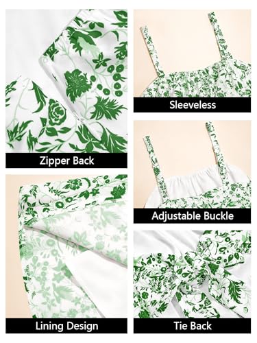 Image of Wenrine Womens Floral Mini Dress Spaghetti Strap Sleeveless Tie Back Ruffle Summer Tiered Dresses