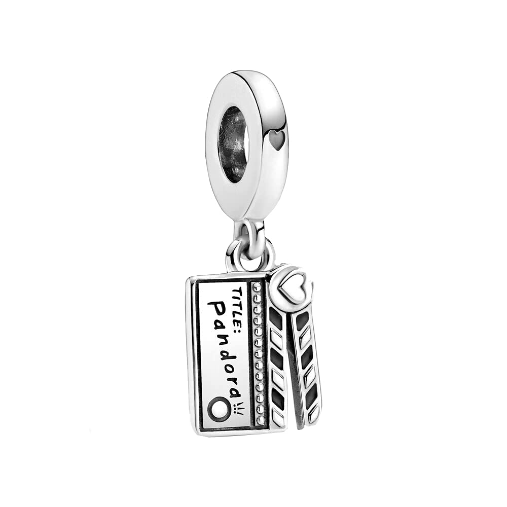 PANDORA Moments 799423C01 Charm Pendant - Film Flap Made of Polished 925 Sterling Silver with Black Enamel in Black 10.5 x 2.4 mm, one size, Sterling Silver, None