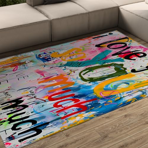 Tapis poils courts graffiti 100x150cm lavable antidérapant