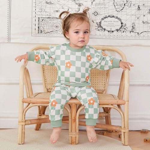 Toddler Baby Girl Fall Outfit Daisy Print Long Sleeve Sweatshirt with Elastic Waist Pant 2 Pcs Baby Girl Winter Set3