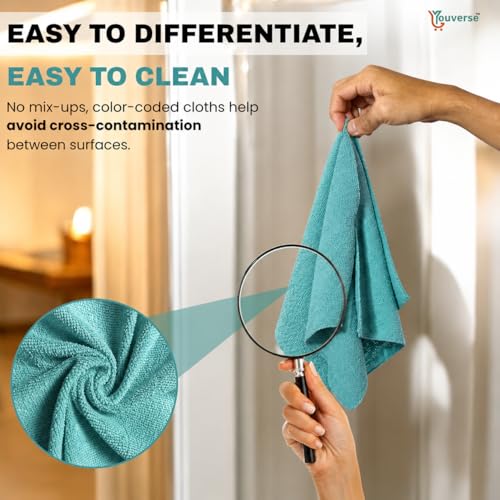 Image of Microfiber Cleaning Cloth Roll - 20Pcs | 4000 Times Washable | 25x25 cm Tear-Away Reusable Kitchen Towel, Car, Glass, Home Cleaning | Ultra Absorbent Lint-Free (Blue)