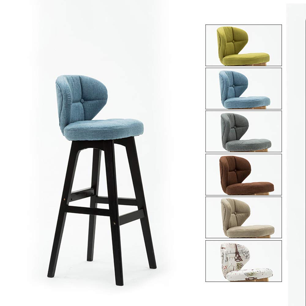 Solid Wood Bar Chair/Simple Bar Stool/Backrest Waist High Stool, Home Dining Chair, Breathable Fabric with Footrest, for Kitchen Cafe Bookstore